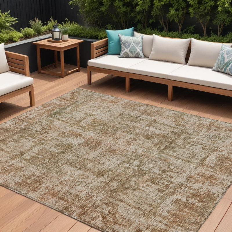 Tapis extérieur lavable abstrait beige et cuivre 10 pi x 14 pi