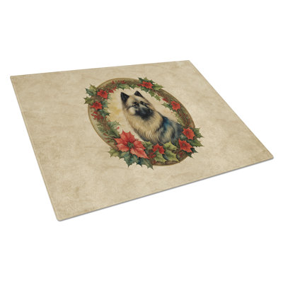 Planche à découper en verre Keeshond Christmas Flowers