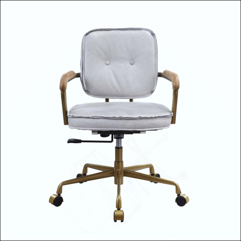 Chaise de bureau rétro en cuir fleur, Blanc antique