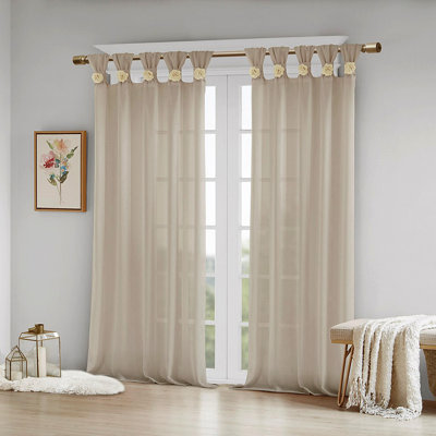 Floral Embellished Cuff Tab Top Solid Curtain Panel(Only 1 Pc Panel)