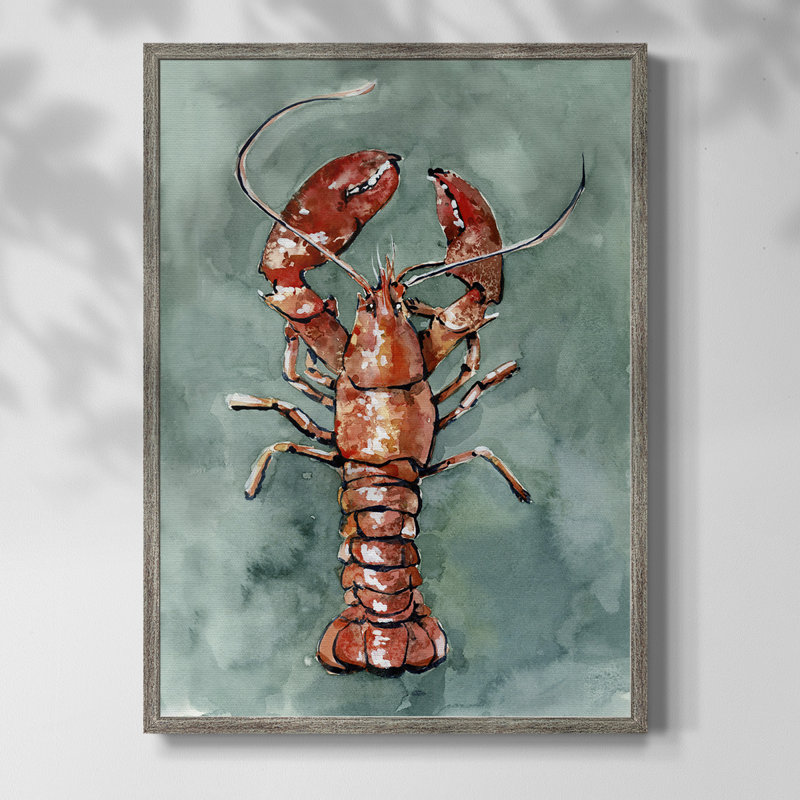 Aquatic Lobster II, reproduction encadrée - bois massif, H 11 po x l 9 po