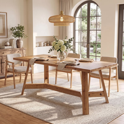 63" Farmhouse Solid Wood Dining Table Seats 4-6 with Cross Base