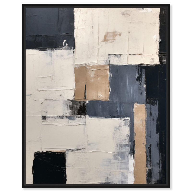 Charcoal Shapes II Canvas Blue Abstracts by Art Remedy, 21" H x 17" W, Black Floater Framed