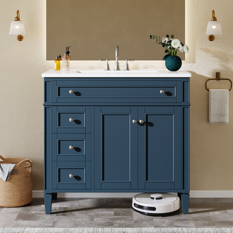 Meuble-lavabo simple 36 po avec comptoir 36 po, 36", Bleu brumeux