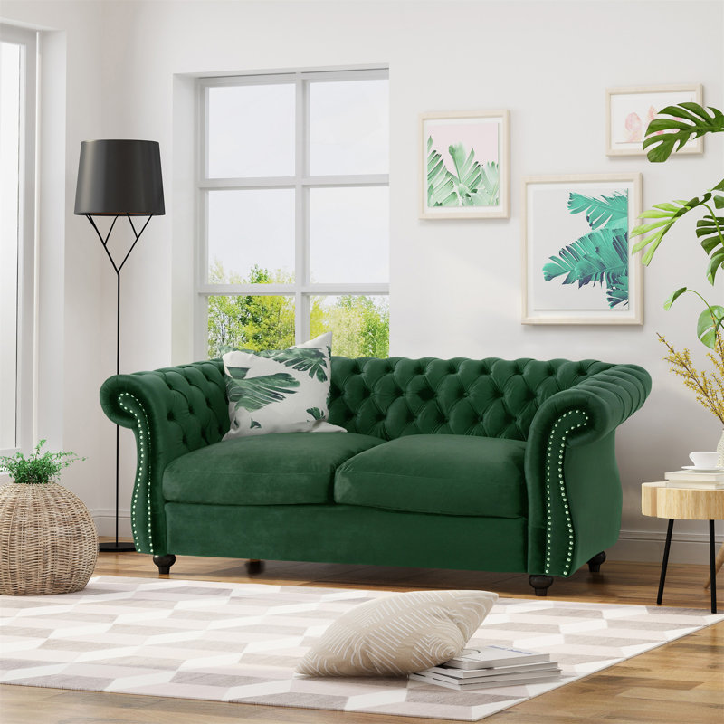 Pasillas Rolled Arm Loveseat, Emerald Velvet, 27.75" H x 61.75" W x 33.75" D