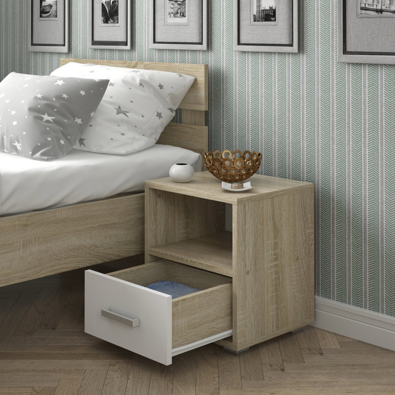 Soto 40cm W Manufactured Wood Bedside Table, Oak/White