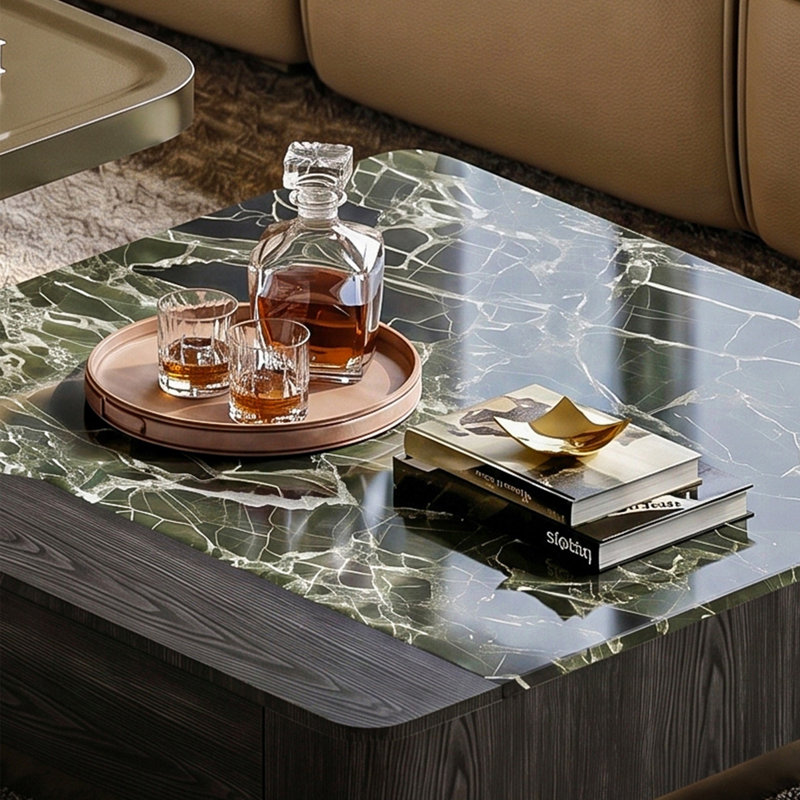 Table basse carrée en marbre de style luxueux, multicolor / Black
