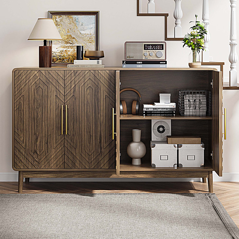 Buffet avec rangement, buffet 4 portes, armoire d'appoint multifonctionnelle avec panneau à couches réglables