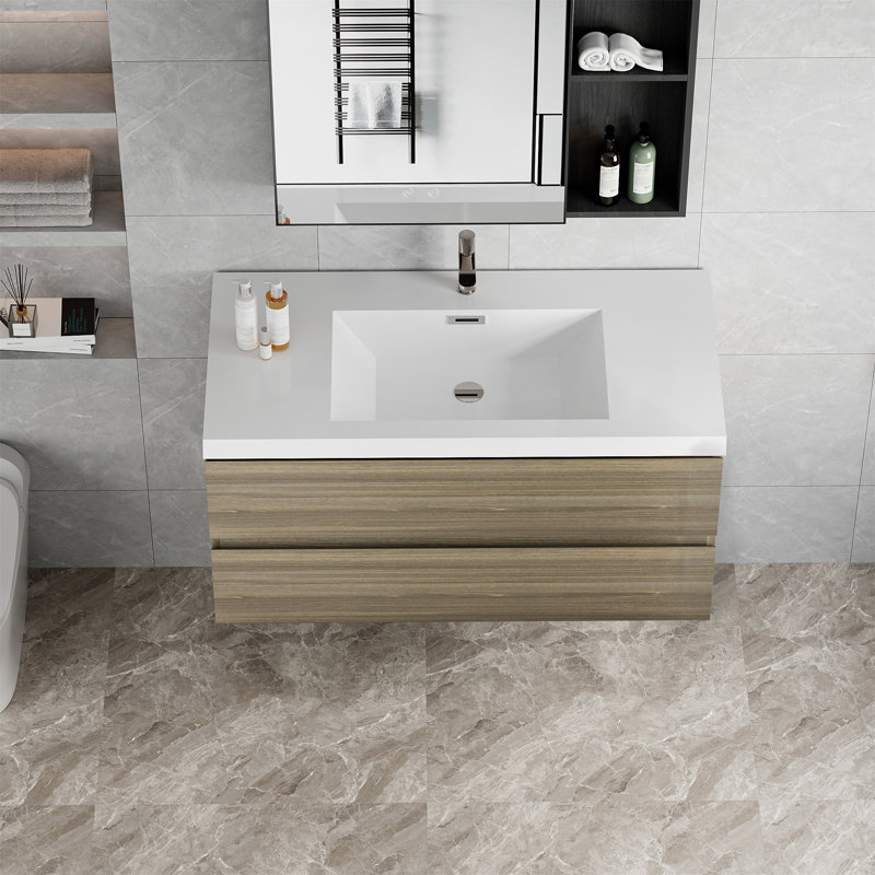 Meuble-lavabo flottant 42 po avec lavabo, Gris