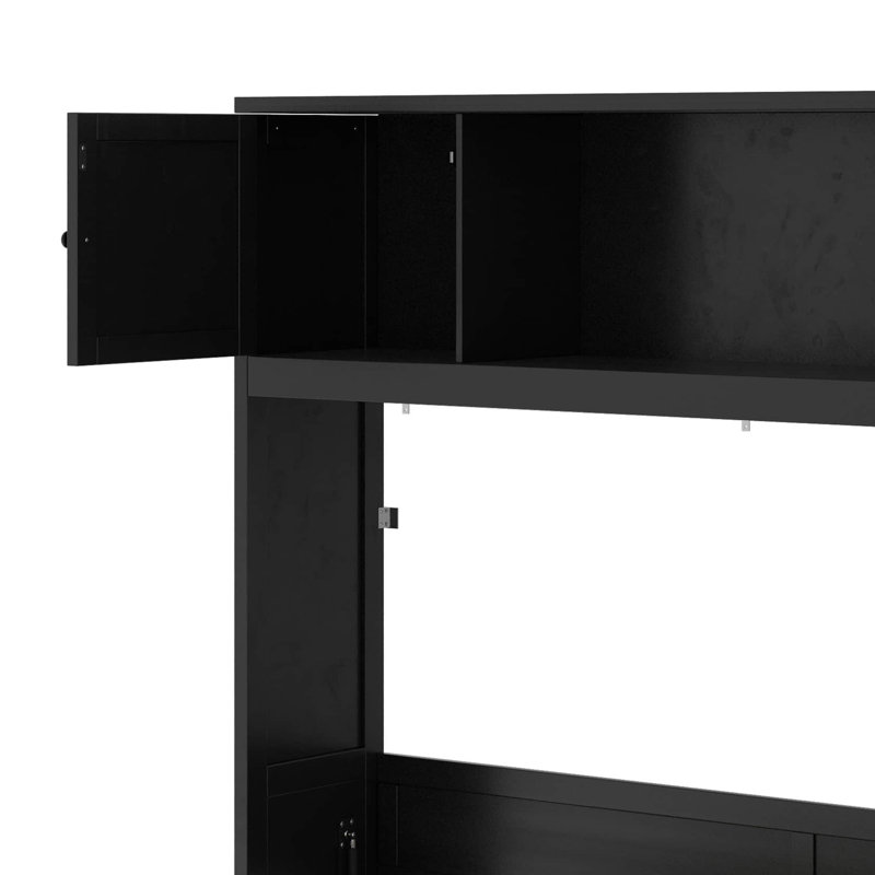 Grand lit escamotable avec armoires de rangement, Noir, noir, noir, noir