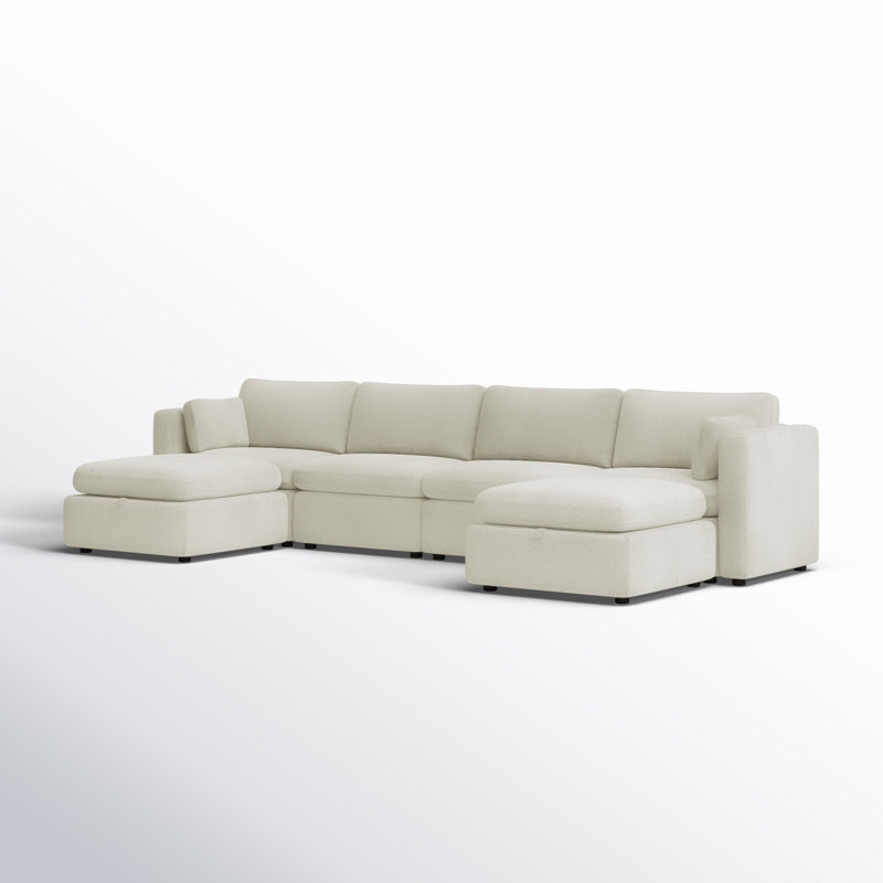 Canapé modulaire rembourré 146,5 po Winfree, Mélange de lin beige