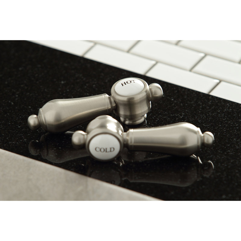 Kingston Brass Heirloom Three-Handle 2-Hole Tub Wall Mount Clawfoot Tub Faucet with Hand Shower, Brushed Nickel