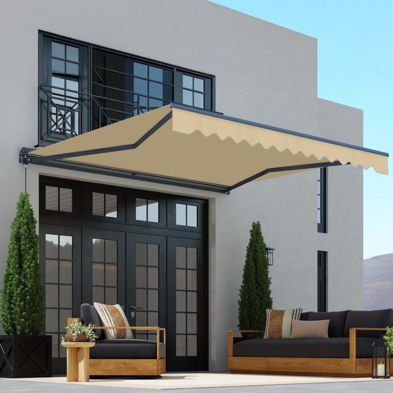 Semi-Cassette Patio Awning with LED Lights - Moroccan Collection , 12' W x 10' D, Desert Sand