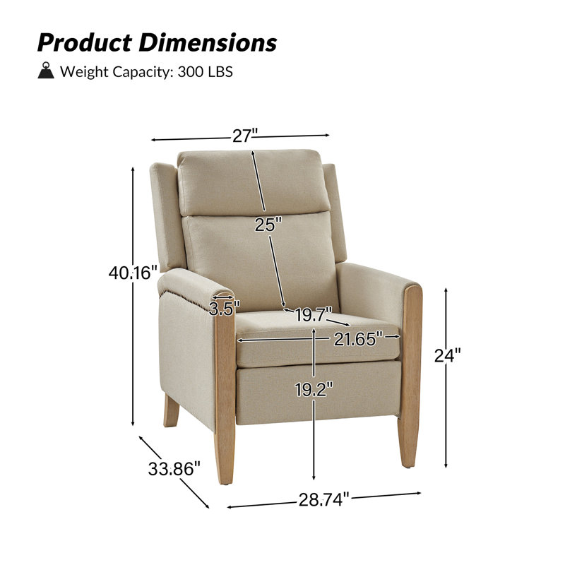 Fauteuil inclinable de 28,74 po Terren, Lin beige