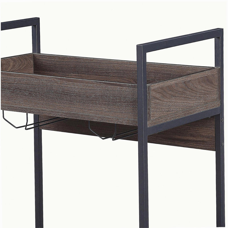 Walnut and Black Serving Cart with 2 Shelves