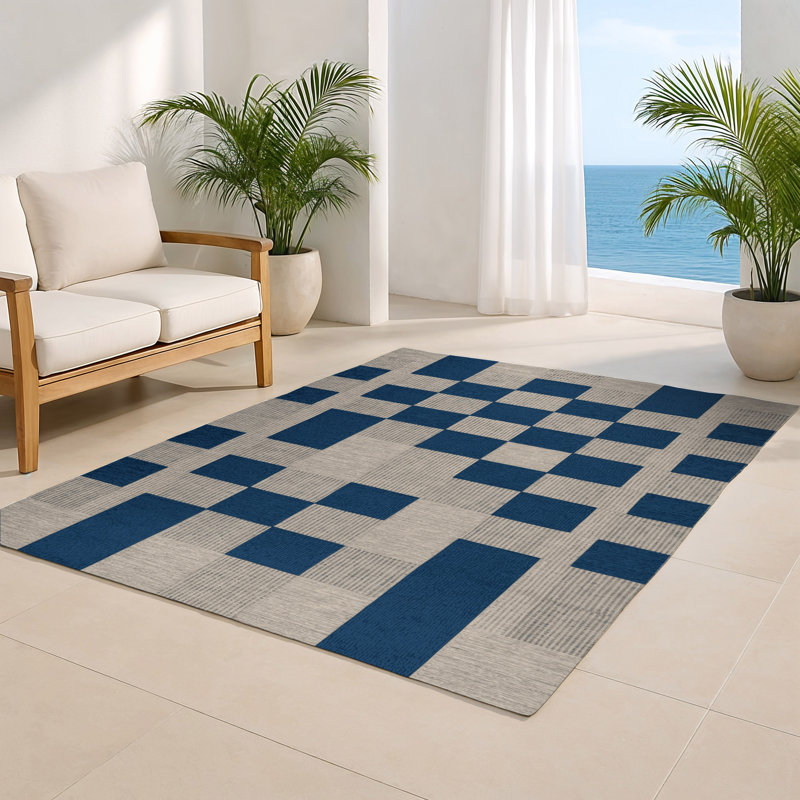 Tapis d'intérieur et d'extérieur à carreaux gris, Rectangulaire 2 pi x 3 pi