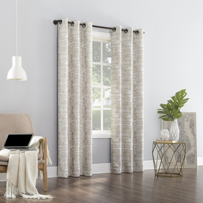 Sun Zero Parrish Distressed Grid Thermal Extreme 100% Blackout Grommet Curtain Panel, Linen, 40" W x 63" L