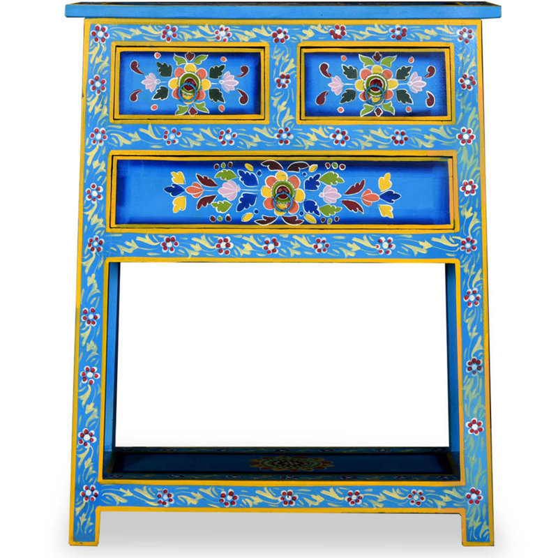 Commode d'appoint en bois massif Mahim, Turquoise, 29.9" H x 23.6"" W x 11.8" D