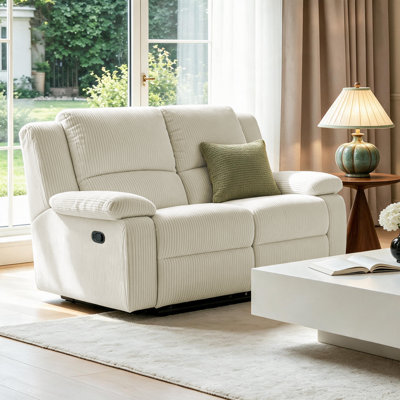 Corduroy Manual Reclining Loveseat with Rounded Armrests