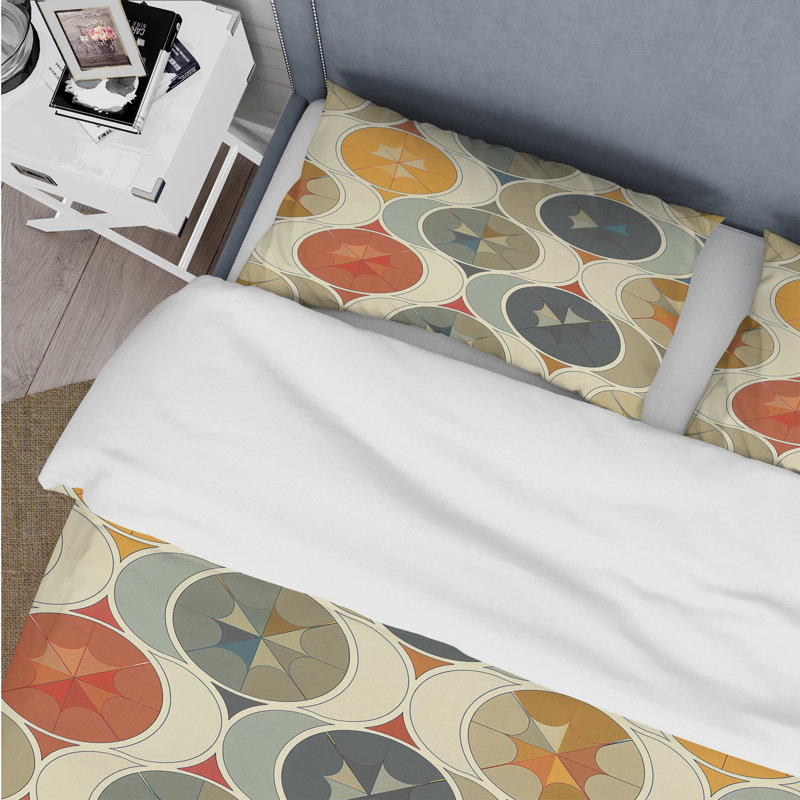 Ensemble de housse de couette jaune et beige Midcentury Retro Circle - Midcentury