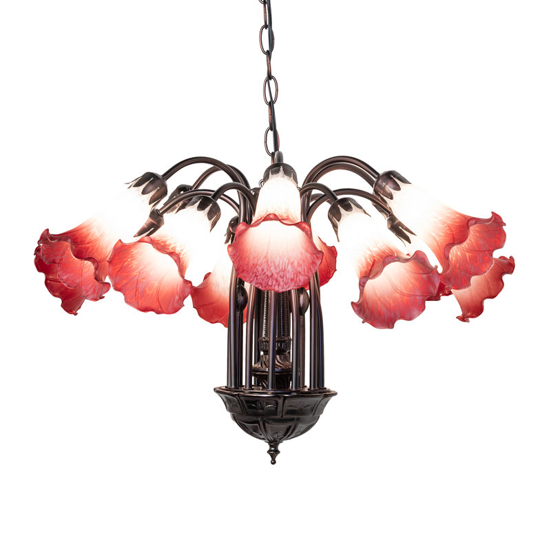 Tiffany 12 - Light Chandelier, Pink/White