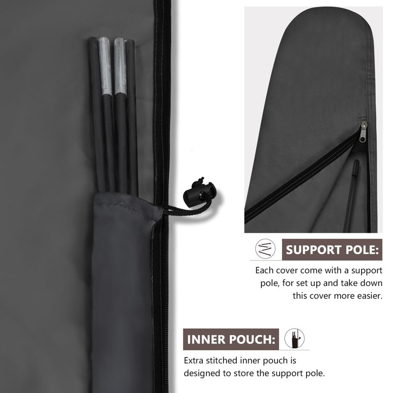 Waterproof 600D Outdoor Offset Banana Umbrella Cover, Fits 12-14 ft Cantilever Umbrellas, 1-Pack, (Black), Black