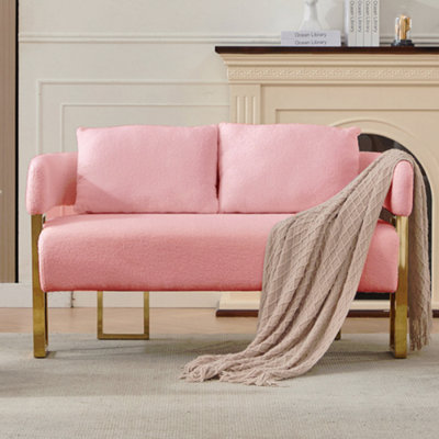 Causeuse rembourrée en molleton rose avec pieds en métal doré, canapé d'appoint moderne pour le salon