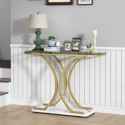 Console en verre trempé Balsam avec base géométrique, table d'entrée moderne pour le salon, couloir