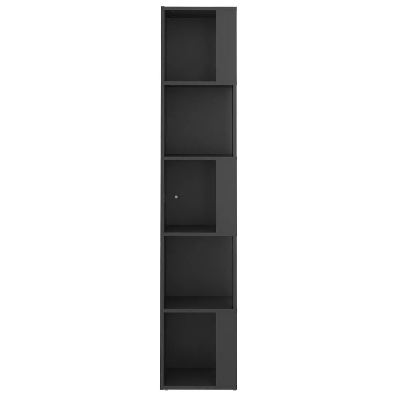 33cm W Corner Bookcase, Black, (5 Shelves) 164.5cmH x 33cmW x 33cmD