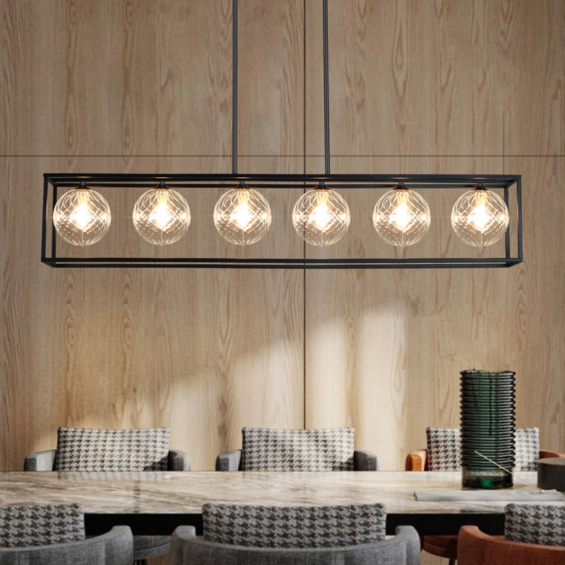 6 - Lights Modern Square / Rectangular Chandelier Black Linear Chandelier Dimmable Chandeliers For Dining Room Kitchen Island