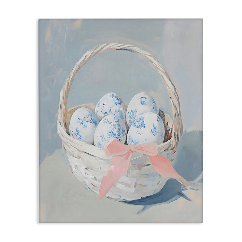 Toile bleue avec panier à œufs, design par Arlington Prints, H 20 po x l 16 po
