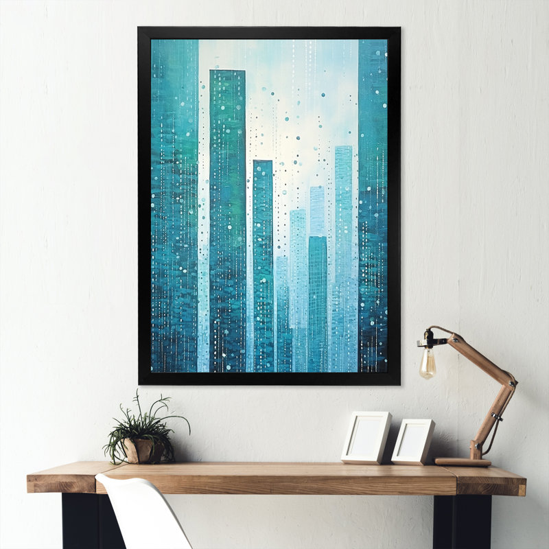«Aqua Blue Ascent Skycrapers Harmony» sur impression sur toile, Cadre simple noir, H 20 po x l 12 po x P 1 po