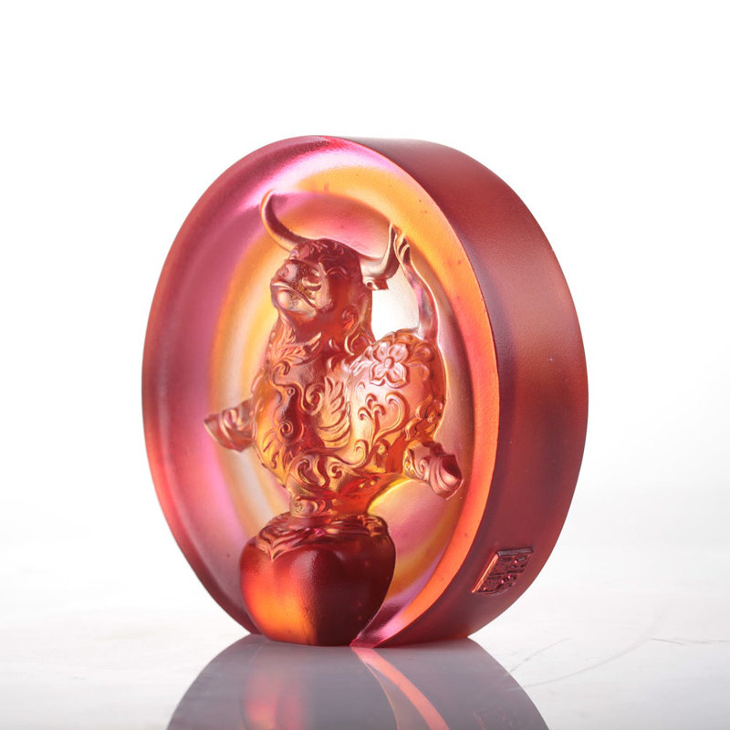 The Joyful Spirit of the Ox Crystal Paperweight Figurine