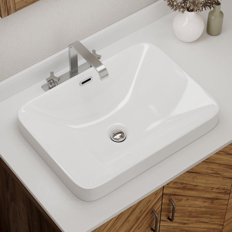 Lavabo de salle de bain vasque rectangulaire semi-encastré avec trop-plein Los Flexi, 6.3" H x 14.37" W x 20.28" D