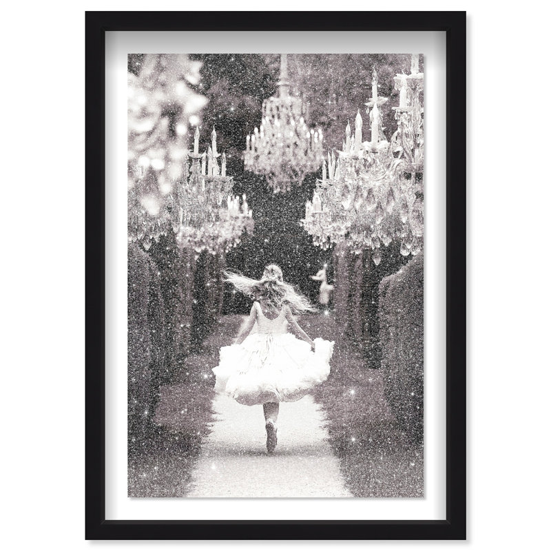 Oliver Gal Running Alice Black and White - Diamond Dust Shadowbox Framed Wall Art, 38" H x 26" W, Black