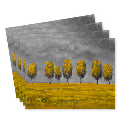 Yellow Trees in a Field Polyester Bonniview Set of 4 - Home Decor