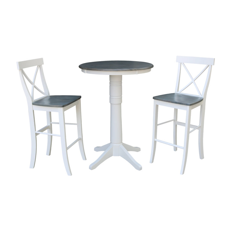 Frausto 2 - Person Solid Wood Bar Height Pedestal Dining Set, White/Heather Gray