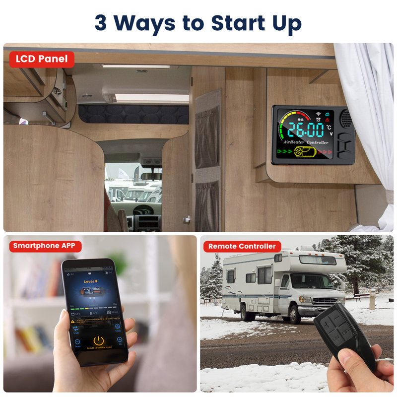 8KW Diesel Heater with Upgraded Base, 12V 24V Portable Gas All-in-One Heater with Bluetooth APP Control, Fixed Bracket