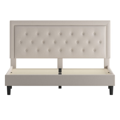 Aluino Panel Button Tufted Upholstered Platform Bed Frame - No Box Spring Required
