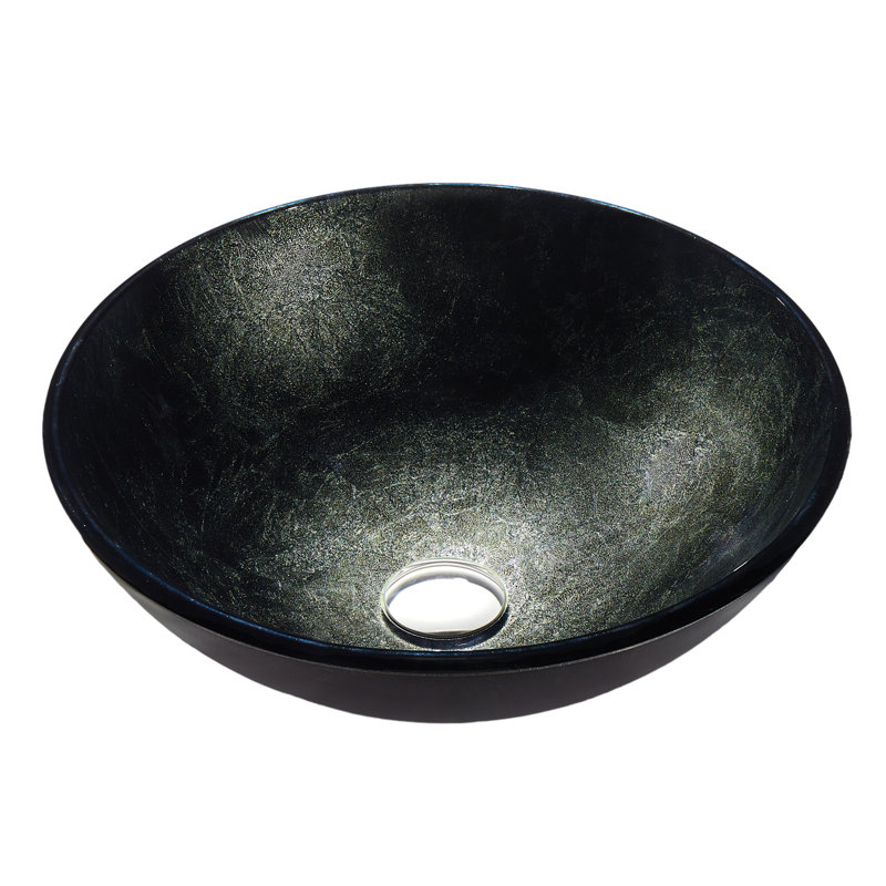 ANZZI 16.5'' Glass Circular Bathroom Sink, Stellar Black