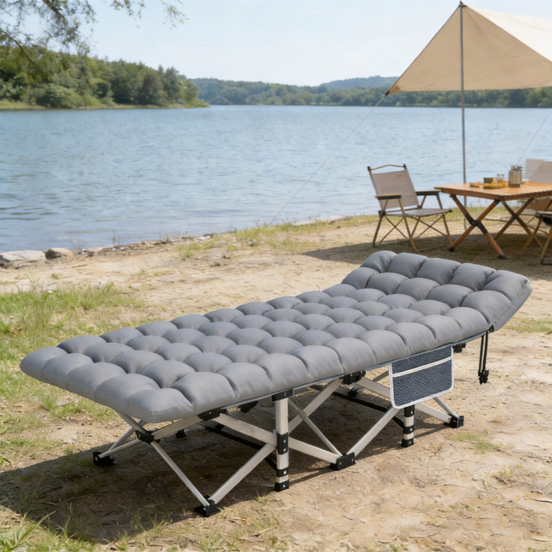 Lit de camp pliant avec matelas, lit de camp portatif robuste de 500 lb, tissu Oxford 1200D imperméable, lit de camp extérieur à installation rapide pour le camping, les invités et le bureau