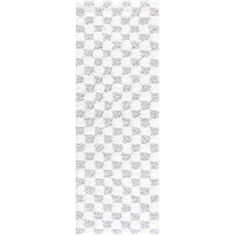 Atiran Checkered Plush Pile Gray Area Rug, Rectangle 5'3" x 7'3"