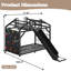 Lit plateforme en métal en forme de maison ClimbNest pour enfants, avec mur d'escalade et toboggan.-134981015