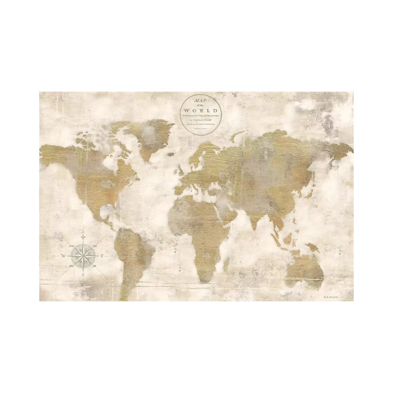 Rustic World Map Cream No Words by Marie Elaine Cusson - Wrapped Canvas Print, 20.32 cm H x 30.48 cm W