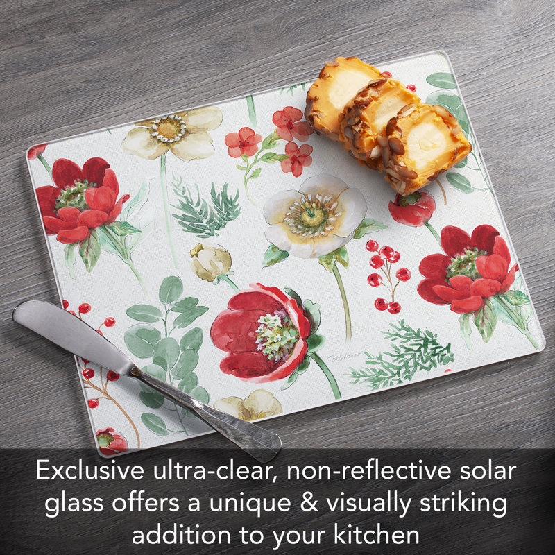 Floral Traditions Rectangular Glass Cutting Board 10" x 8"