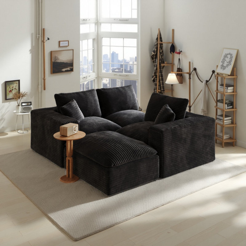Canapé modulaire rembourré de 108 po, canapé modulaire moderne avec siège profond, interchangeable de gauche à droite, sans assemblage requis