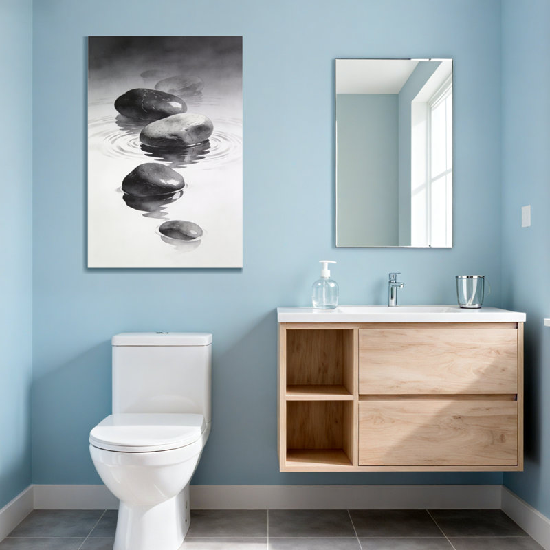 Abstrait, roches dans la réflexion de l'eau, art zen, H 24 po x l 16 po