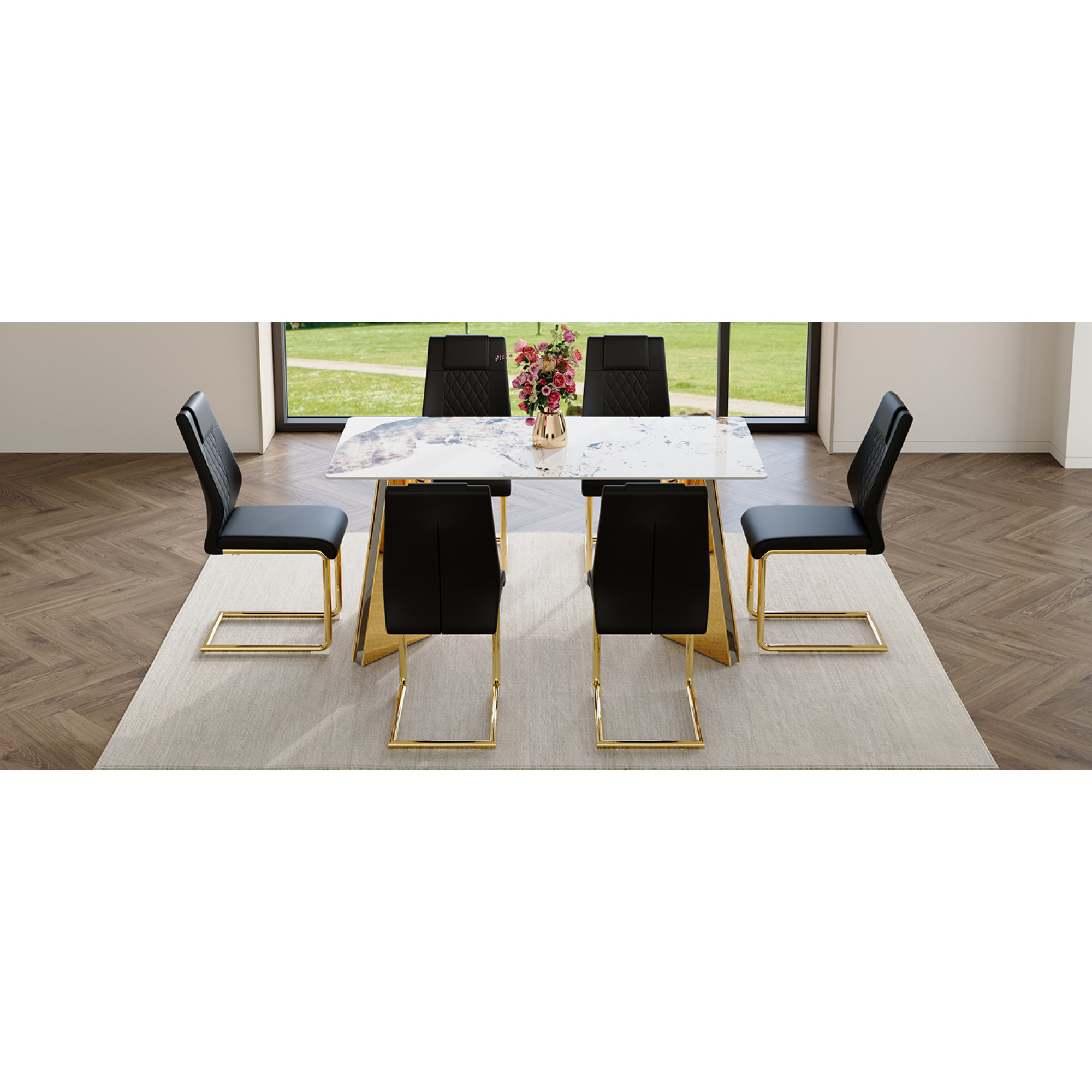 Everly Quinn Luxurious Pandora Pattern Sintered Stone Dining Table With ...