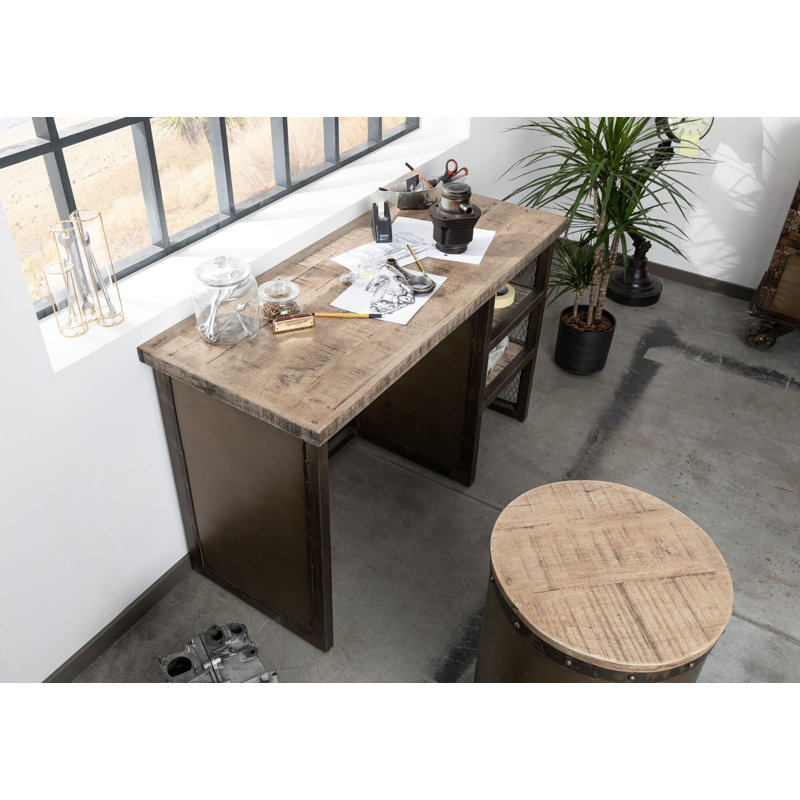 Heavy Industry Solid Wood Writing Desk, Brown