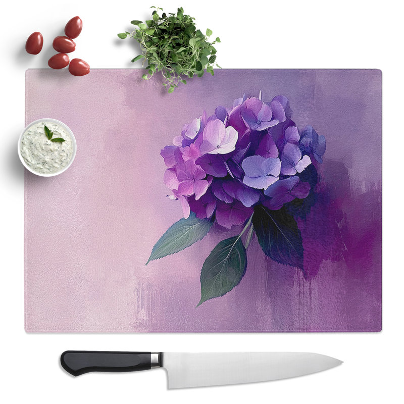 Hydrangea Portrait Flower  Glass Chopping Board